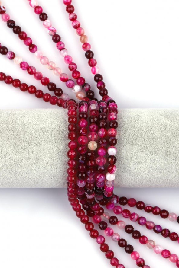 Pembe Akik Doğal Taş Dizi 6 mm Fasetli Küre Kesim ürün görseli