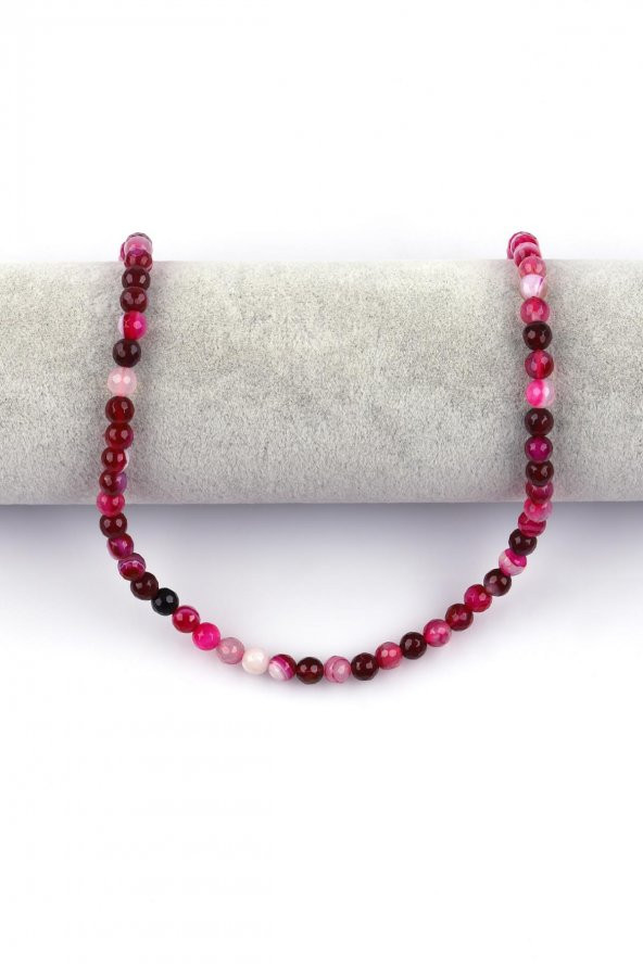 Pembe Akik Doğal Taş Dizi 6 mm Fasetli Küre Kesim - Resim 2