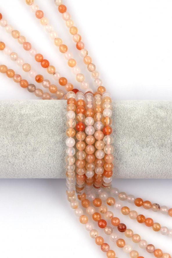 Açık Turuncu Akik Doğal Taş Dizi 6 mm Fasetli Küre Kesim ürün görseli