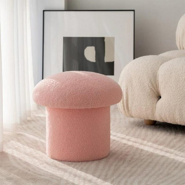 Mantar Puf Mushroom Renkli Puf Teddy Kumaş Bench - 5