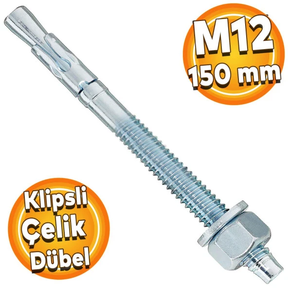 Klipsli Çelik Dübel M12x150 mm