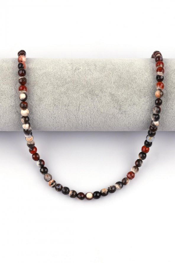 Koyu Kahverengi Akik Doğal Taş Dizi 6 mm Fasetli Küre Kesim - Resim 2