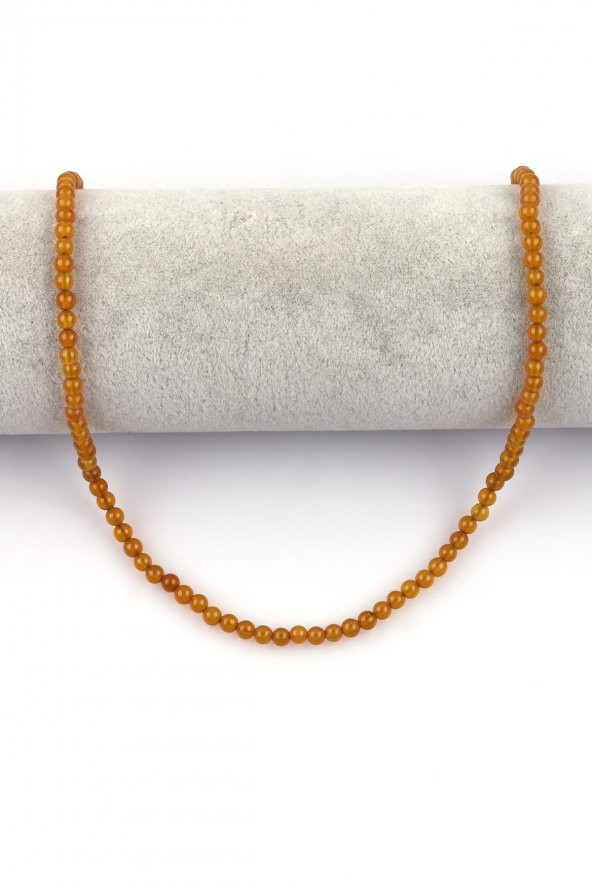 Koyu Sarı Renkli Akik Doğal Taş Dizi 4 mm Küre Kesim - Resim 2