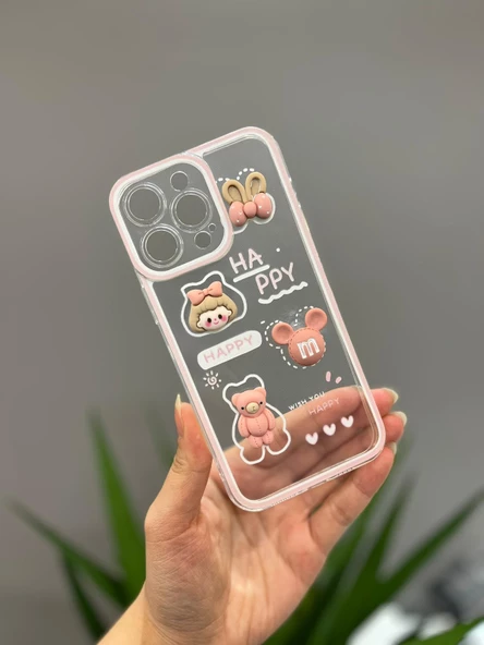 Iphone 14 Pro Max Uyumlu Sevimli Şeffaf Ayıcıklı Silikon Tasarım Kılıf - 4