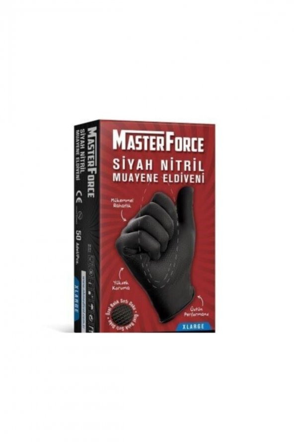 Masterforce Siyah Nitril Eldiven XL Balık Sırtı Desenli 50li Paket