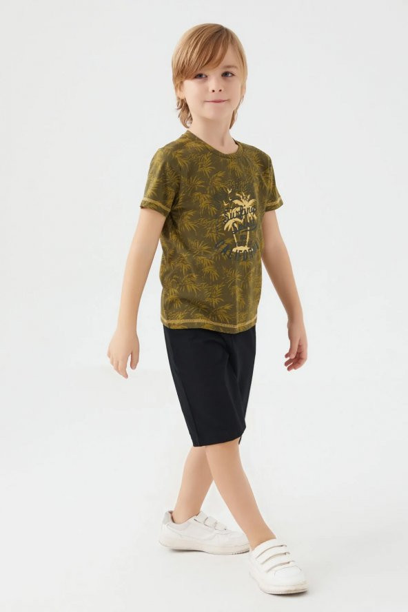 Bsm Erkek Çocuk Kısa Kol Haki Bermuda Pijama Takım 2564 - 2