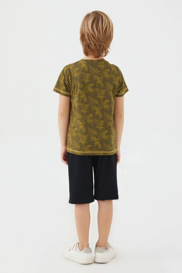 Bsm Erkek Çocuk Kısa Kol Haki Bermuda Pijama Takım 2564 - 3