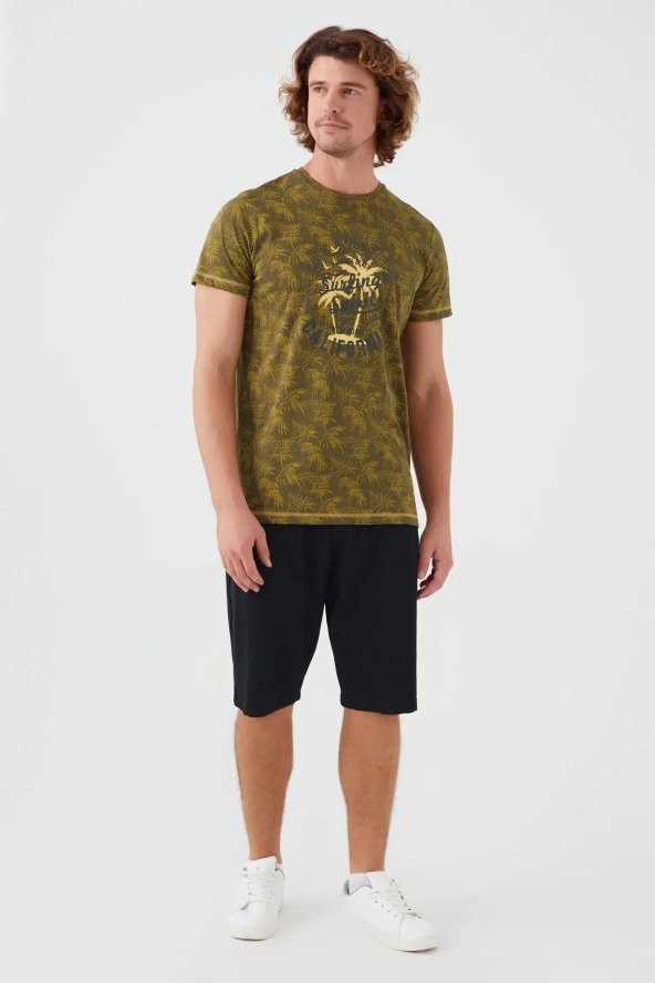 Bsm Erkek Kısa Kol Haki Bermuda Pijama Takım 2564 - 2