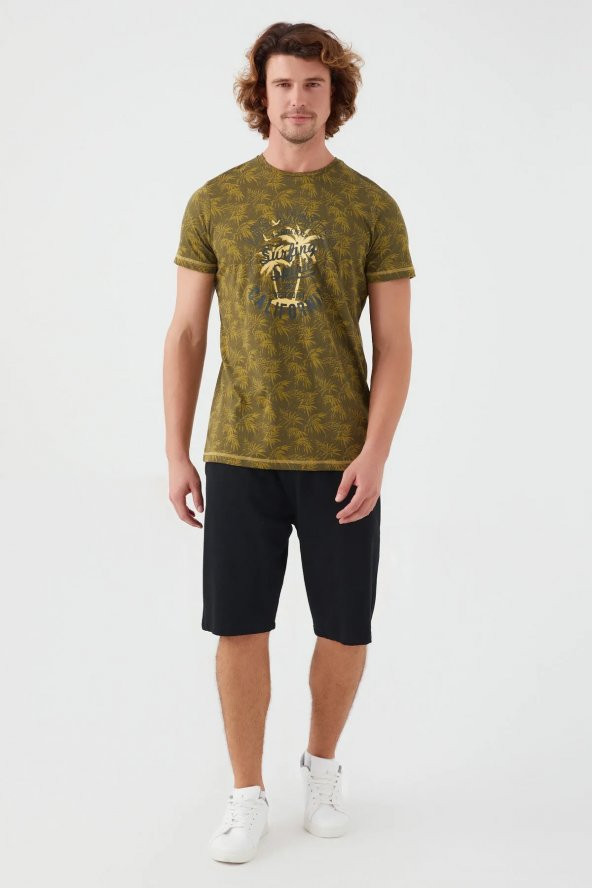 Bsm Erkek Kısa Kol Haki Bermuda Pijama Takım 2564
