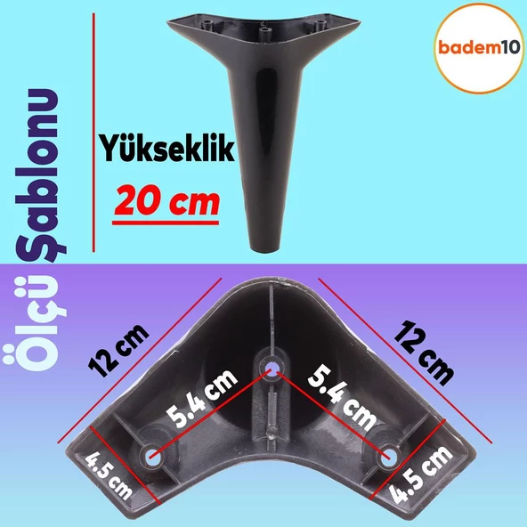 Aspen 12'li Set Mobilya Kanepe Koltuk Tv Ünitesi Ayağı Ayakları Destek 20 Cm Siyah Konsol - 4