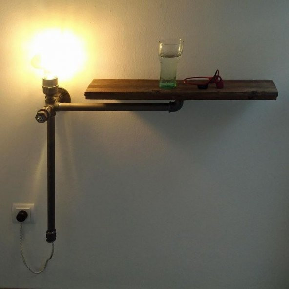 Dekoratif Duvara Borudan Raf ve Lambader