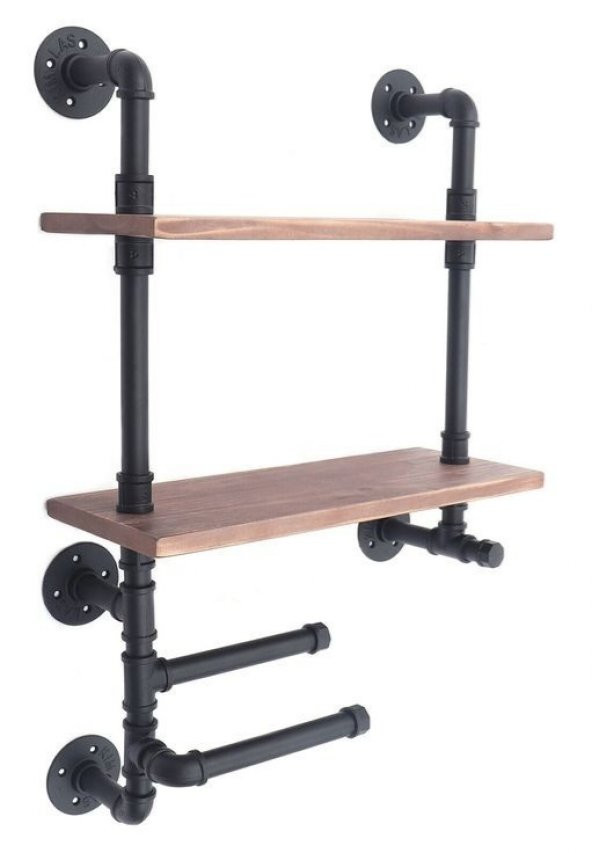 Dekoratif Duvara Borudan Raf ve Askılık - 2