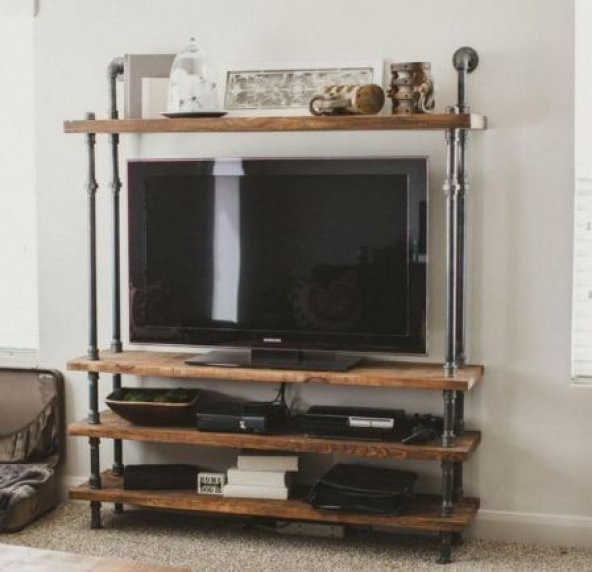 Dekoratif Duvara Borudan Raf ve Tv Ünitesi