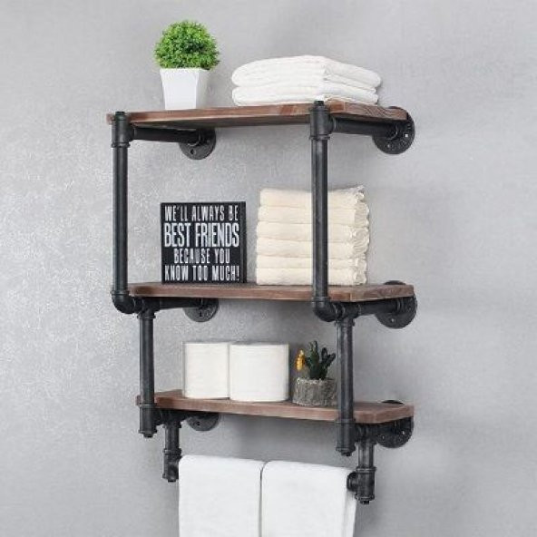 Dekoratif Duvara Borudan Raf ve Askılık - 2