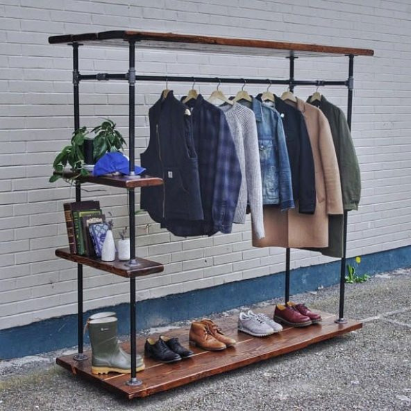 Dekoratif Borudan Raf ve Askılık 125 cm
