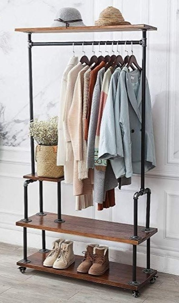 Dekoratif Borudan Raf ve Askılık 125 cm