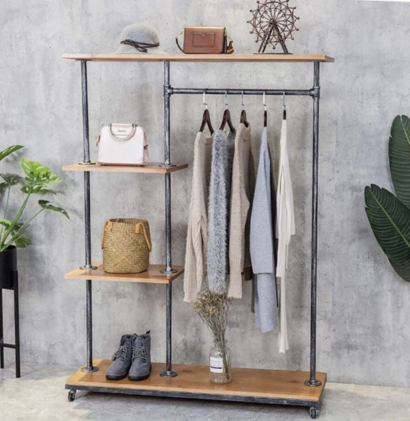 Dekoratif Borudan Raf ve Askılık 125 cm