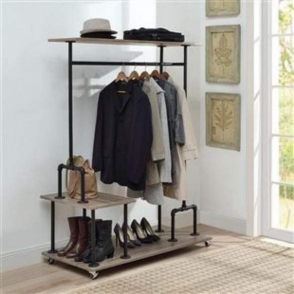 Dekoratif Borudan Raf ve Askılık 150 cm