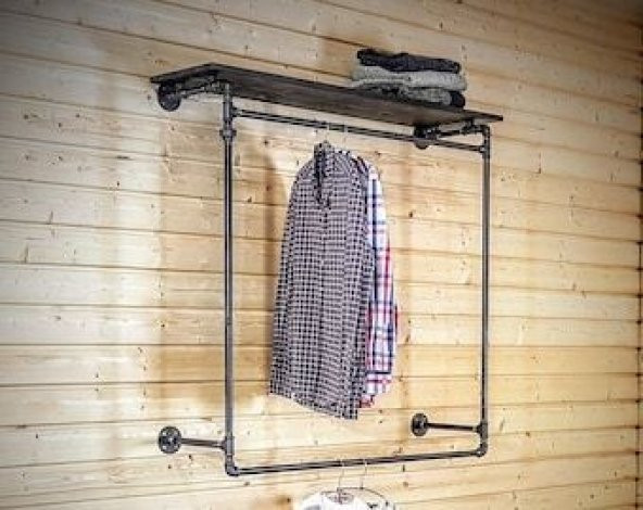 Dekoratif Borudan Raf ve Askılık 150 cm