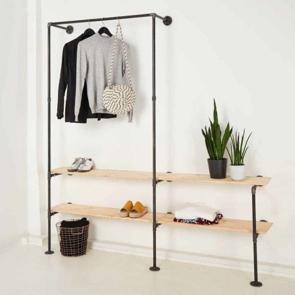 Dekoratif Borudan Raf ve Askılık 150 cm - 2