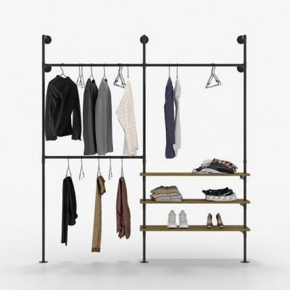 Dekoratif Borudan Raf ve Askılık 150 cm