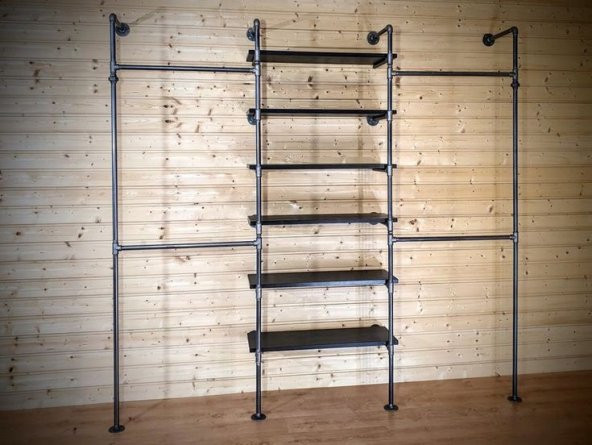 Dekoratif Borudan Raf ve Askılık 225 cm - 2