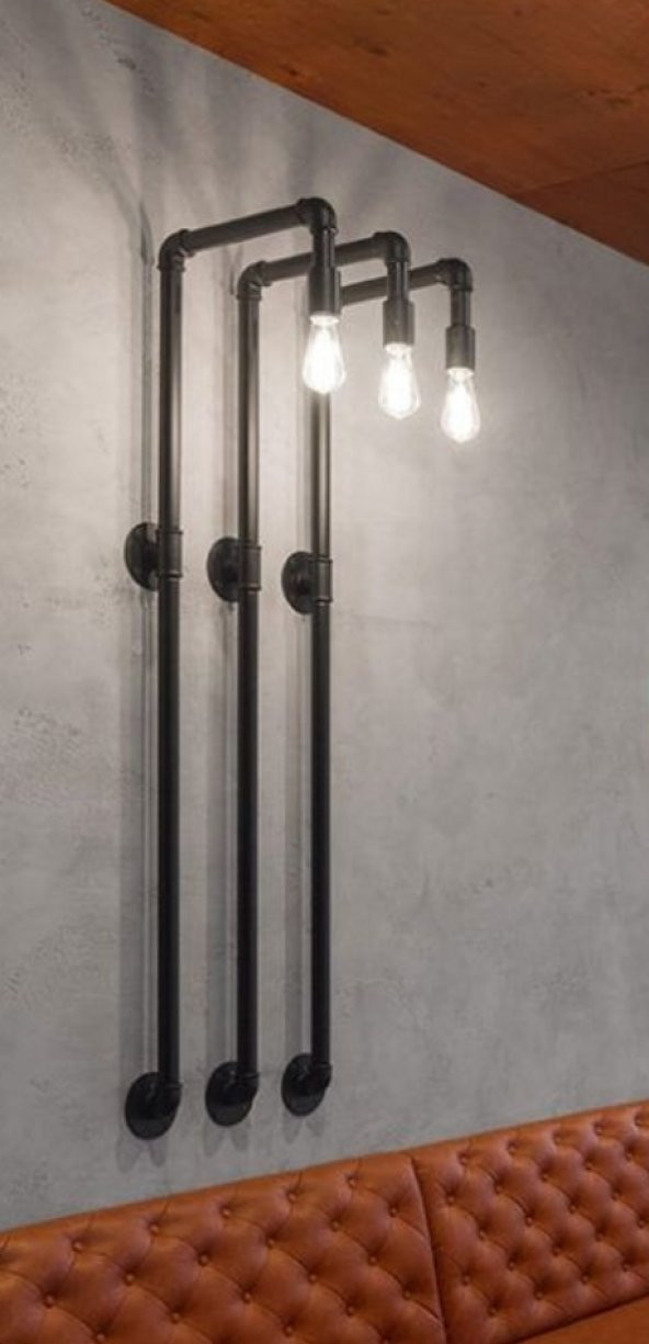 Dekoratif Duvara Borudan Aydınlatma Lambader 3lü Set - 2