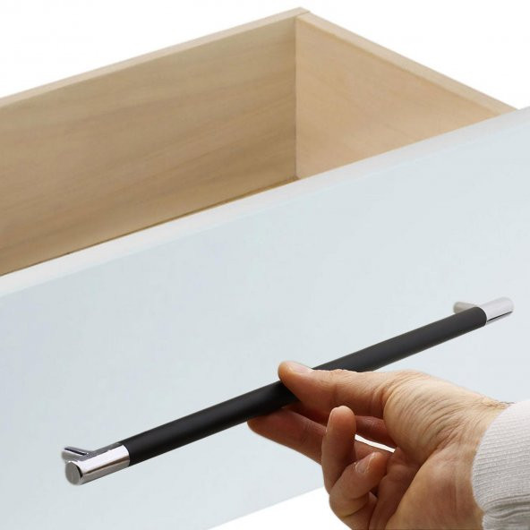 Mobilya Çekmece Mutfak Dolap Kapak Kulpu Kulbu 256 mm Mat Siyah Krom Metal Kulp - Resim 3