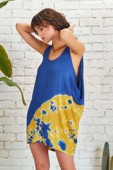 Bohem Stil Kısa Salaş Tunik Elbise - Resim 3