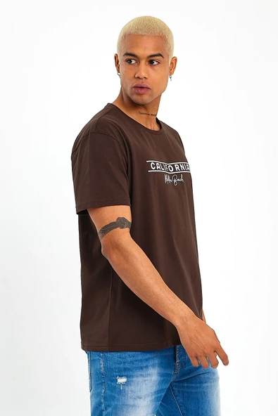 Süperlife Erkek Bisiklet Yaka Regular Fit Californıa Baskılı Tişort SPR23ts304