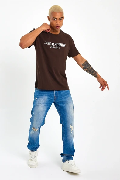 Süperlife Erkek Bisiklet Yaka Regular Fit Californıa Baskılı Tişort SPR23ts304 - 7