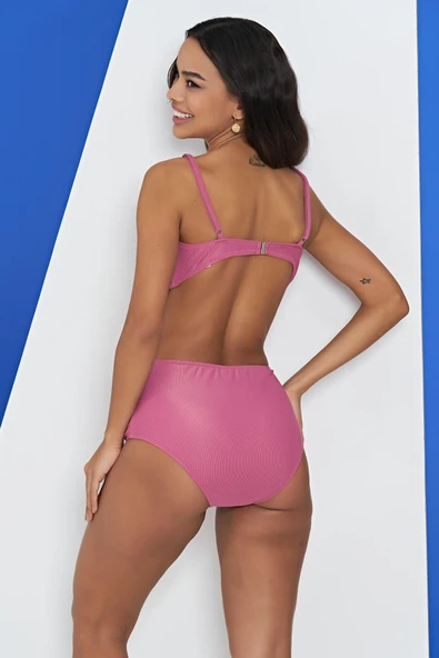 Ruko Maio 2332-2 Kadın Fırfırlı Omuzdan Askılı Yüksek Bel Kemerli Bikini - Resim 3