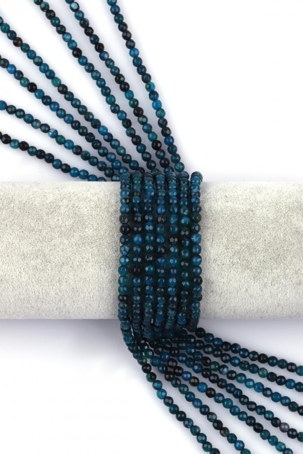 Koyu Mavi Akik Doğal Taş Dizi 4 mm Fasetli Küre Kesim ürün görseli