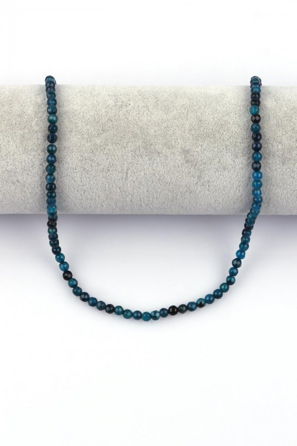 Koyu Mavi Akik Doğal Taş Dizi 4 mm Fasetli Küre Kesim - Resim 2