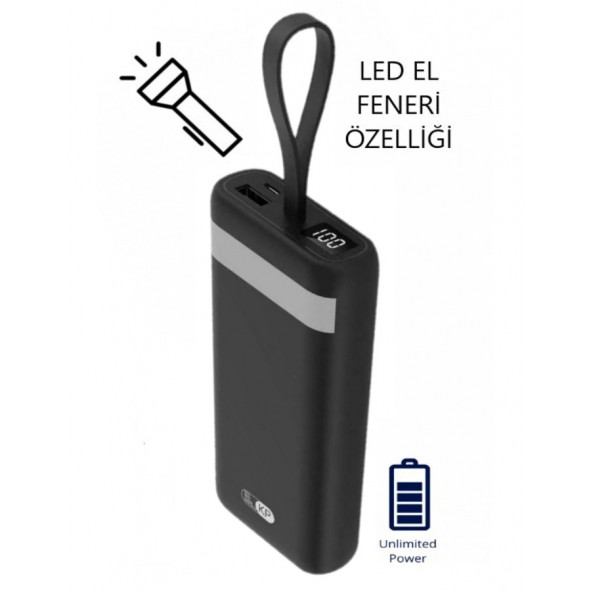 20,000 mAh Kablolu Taşınabilir Kendinden Kablolu Şarj Cihazı Powerbank