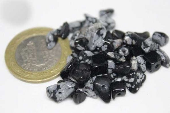 Delikli Kar Tanesi Obsidyen Taşı Mini Boy 50 adet - 2