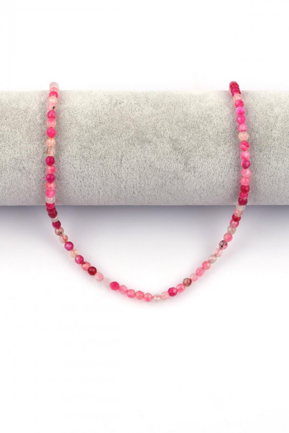 Pembe Akik Doğal Taş Dizi 4 mm Fasetli Küre Kesim - Resim 2