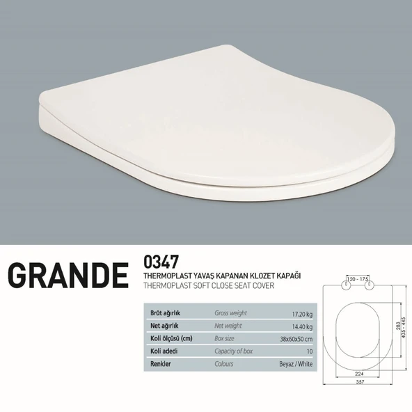 Turavit Rondo Beyaz Kanalsız Asma Klozet RND5512, Nkp Grande Yavaş Kapak - Resim 4