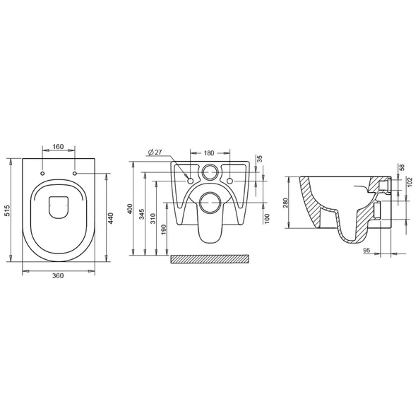 Turavit Rondo Beyaz Kanalsız Asma Klozet RND5512, Nkp Grande Yavaş Kapak - Resim 5