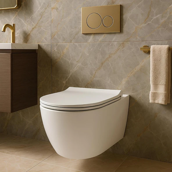 Turavit Rondo Beyaz Kanalsız Asma Klozet RND5512, Nkp Grande Yavaş Kapak - Resim 3