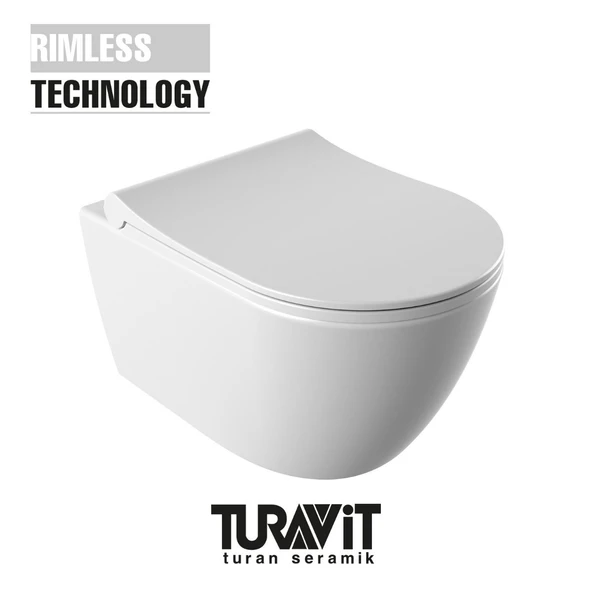 Turavit Rondo Beyaz Kanalsız Asma Klozet RND5512, Nkp Grande Yavaş Kapak - Resim 10