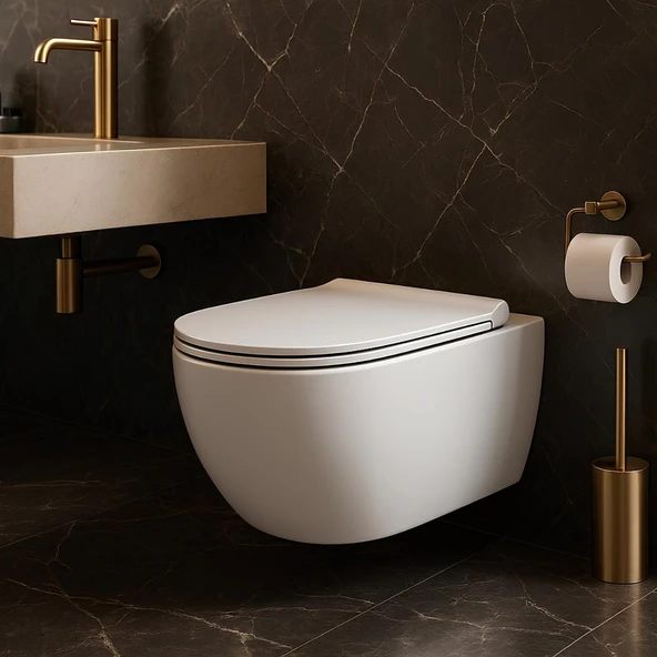 Turavit Rondo Beyaz Kanalsız Asma Klozet RND5512, Nkp Grande Yavaş Kapak - Resim 6