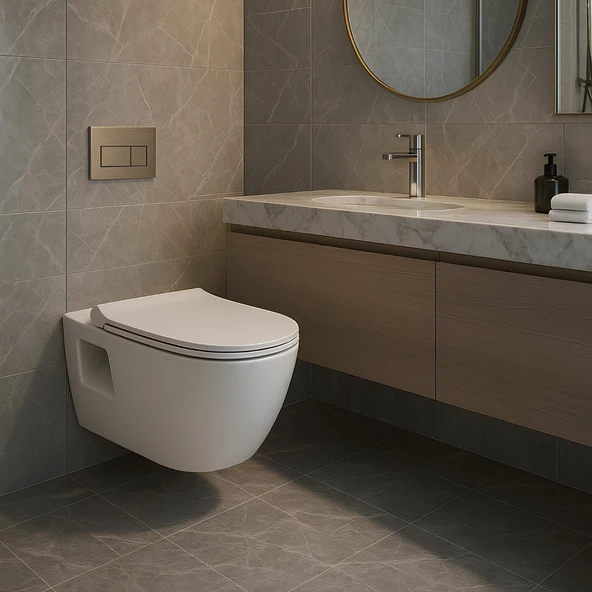 Turavit Rondo Beyaz Kanallı Asma Klozet RND5508, Nkp Grande Yavaş Kapak - Resim 6