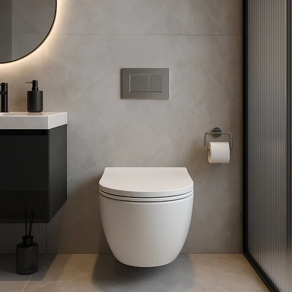 Turavit Rondo Beyaz Kanallı Asma Klozet RND5508, Nkp Grande Yavaş Kapak - Resim 7