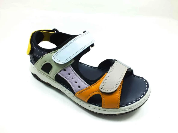 Çarıkçım Hakiki Deri Sandalet Siyah-Sarı 120 2051 - 2