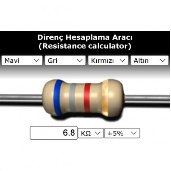 OEM 6.8 Kr (Kiloohm) Direnç 1/4 Watt (5 Adet) ürün görseli