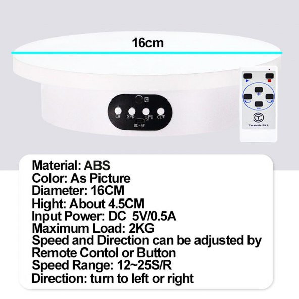 Valkyrie 16cm Kumandalı 360 Derece 5 Fonlu Elektrikli Döner tabla Turntable Vitrin Fotoğraf - 12