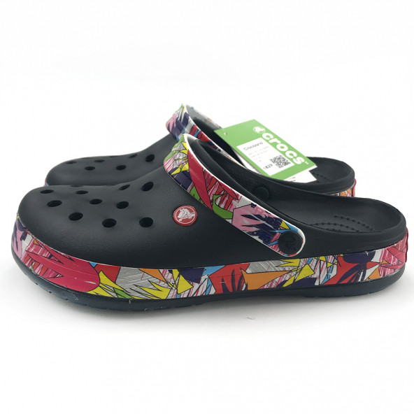 Crocs Crocband Siyah Kırmızı Bant Desenli Unisex Terlik