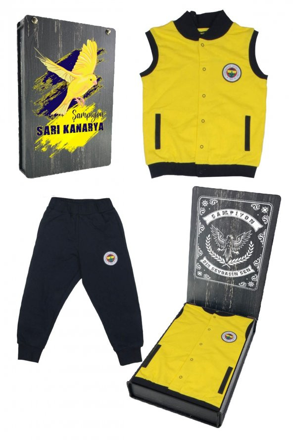 Fenerbahçe Orijinal Çocuk Yelekli Takım Hediyelik Ahşap Kutulu