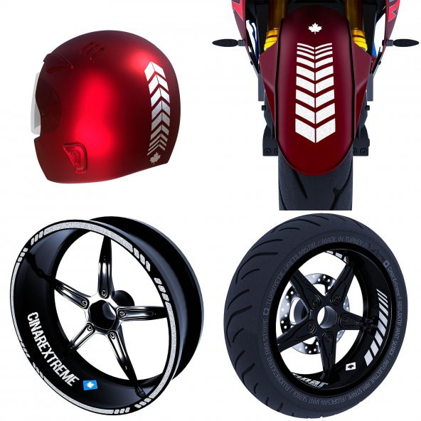 Moto Rider 4lü Sticker Seti Reflektif Gri İç Dış Jant Şeridi Kask ve Çamurluk Çınar Extreme